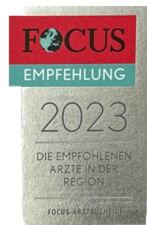FOCUS-Siegel 2023 „Empfohlene Ärzte in der Region"